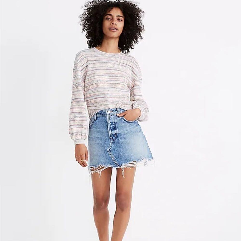 Madewell Bubble Sleeve Cropped Crewneck Sweater Top size XS Rainbow Stripe